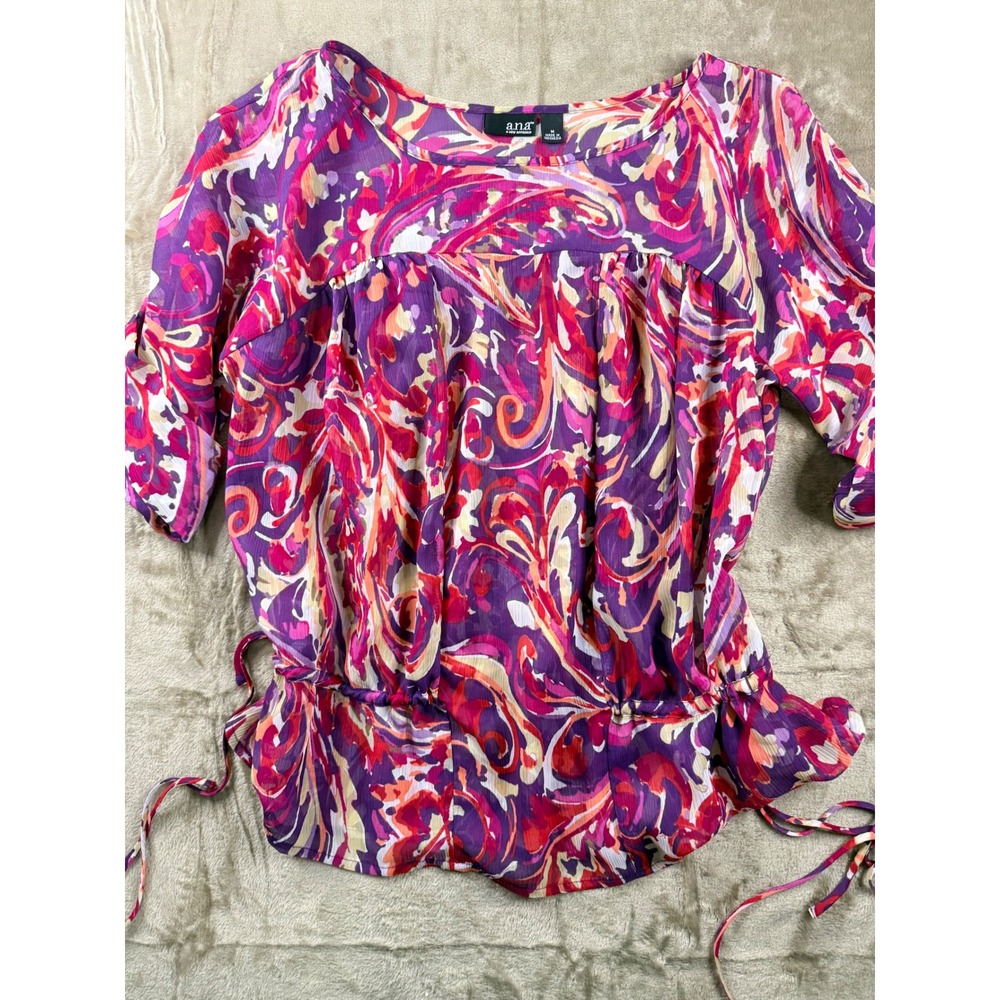 ANA A New Approach Womens Purple Pink Paisley Blouse Medium Garden Summer